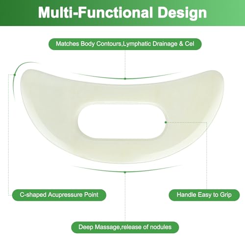 Image of Jade Stone Gua Sha Massage Tool Set Larger Guasha Board with Handle Muscle Scraping Massage Tools Facial Anti Cellulite Spa Acupuncture Tools for Massage, Lymphatic Drainage Valentine's Day Gifts