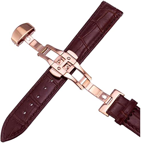 Bracelet de montre en cuir véritable et boucle papillon luxe