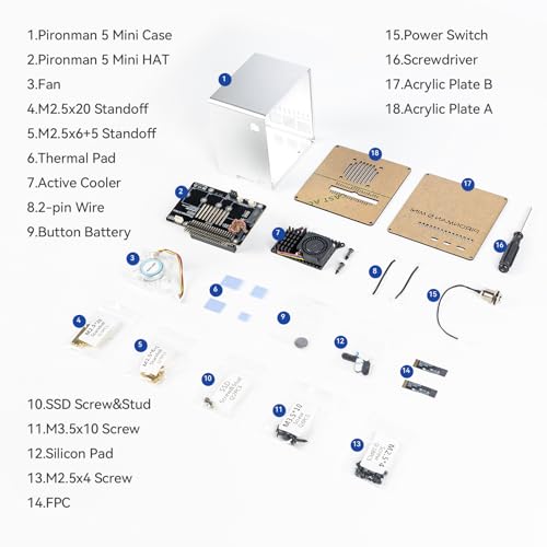 Pironman 5-Mini NVMe M.2 SSD PCIe Mini PC Case para Raspberry Pi 5 2/4/8/16GB Hailo-8L AI Accelerator com PWM Active Cooler + Ventilador RGB, desligamento seguro, efeito RGB, design elegante (RPI5 não - Imagem 9