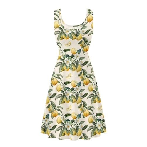 Image of Women Stylish Tank Dresses Sleeveless Round Neck Midi Casual Dress with Pocket for Summer