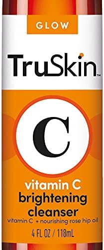 TruSkin Vitamin C Facial Cleanser, Brightening Anti-Aging Face Wash Blend includes Vitamin E, Tea Tree Oil, Rosehip Oil & Aloe Vera, for Daily Use to Fight UV Damage to Skin & Fight Acne, 4 fl oz