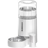 CZPET Dog Water Bowl Dispenser with Filter, 8L Automatic Dog and Cat Water Dispenser with Stainless Steel Bowl, Gravity Waterer, Large Capacity, and Quiet Drinking Area for Pets (8L+Filter,White)