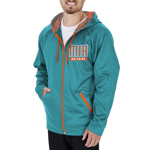 Zubaz Officially Licensed Men's NFL Full Zip Hoodie with Team Color Camo, Miami Dolphins, Size Medium