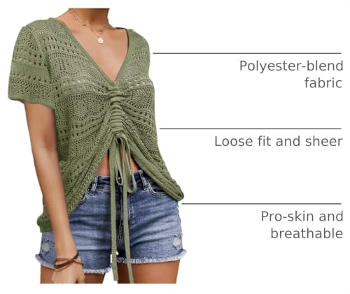Image of Saodimallsu Womens Boho Off Shoulder Sheer Crop Tops Bell Sleeve Flowy Oversized Crochet Ruched Pullover Sweaters