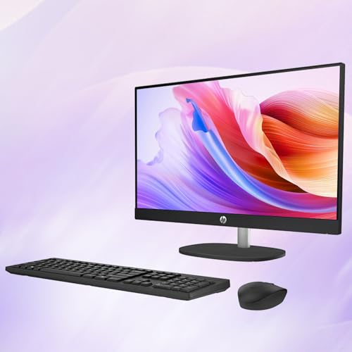 Image of HP 24 inch All-in-One Desktop PC, FHD IPS Touch Screen, AMD Ryzen 5 7520U Processor, 16GB Memory, 1TB SSD, Microsoft Copilot, 99% sRGB, Wireless Keyboard & Mouse, Anti-glare, Wi-Fi6, USB Type-C, Jet black