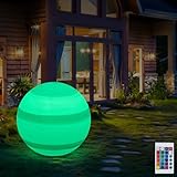 Eurotondisplay LED Gartenleuchte Außenlampe Kugellampe mit Stromkabel 3 M Leuchtkugel 60cm Farbwechsel Fernbedienung RGB Dimmbar Fassung E27 inkl Leuchtmittel IP55 (Neptun-40)