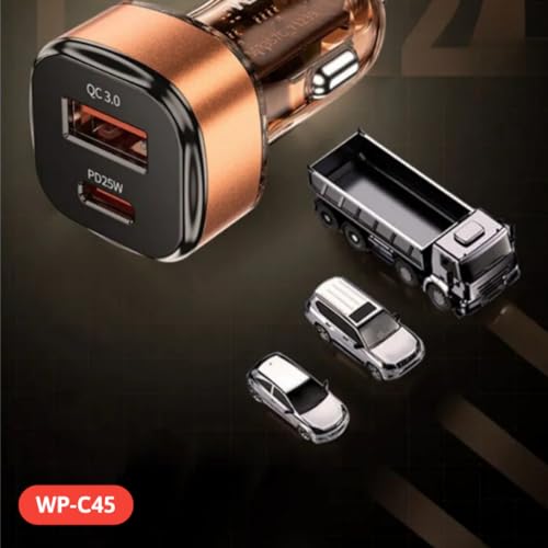Image of WK LIFE BORN TO LIVE-Car Charger with Transparent A+C Fast Charging, Supporting PD 25W -Orange