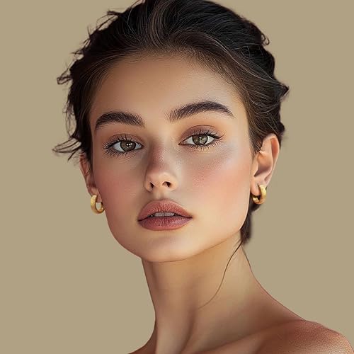 Eloqueen Gold Hoop Earrings 14K Gold Earrings for Women Chunky Earring Vintage Vibes with Timeless and Modern Shape Dainty Chunky Hoop Earring for Women Trendy 20mm2