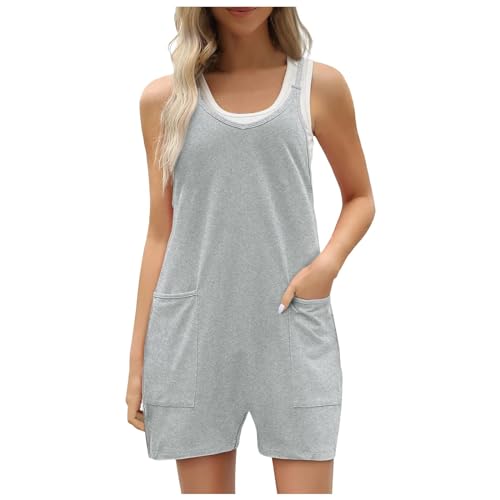 Peleles para mujer Monos Trajes casuales Pantalones cortos con bolsillos Ropa de moda holgada cómoda para tallas grandes 2024, gris, L