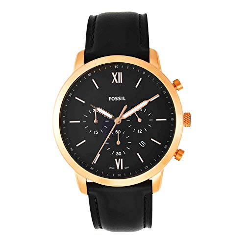 Fossil Men's Neutra Quartz Stainless Steel and Leather Chronograph Watch, Color: Rose Gold, Black (Model: FS5381)