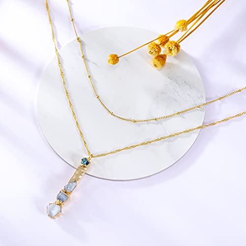EIMID Dainty Layered Stone Pendant Necklace - Handmade Natural Stone Necklaces 18K Gold Plated Adjustable Jewelry Chain For Women Girls - Image 6