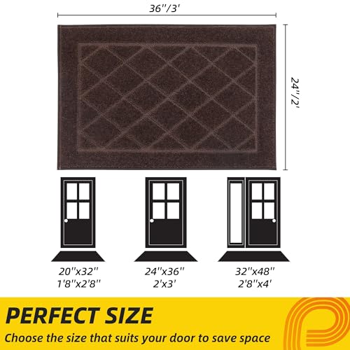 JSEI Dirt Trapper Door Mat 24"x36", Non-Slip Washable Entryway Mats, Dog Door Mat, Absorbent Floor Mats, Low Profile Welcome Mat for Front Back Door, Brown — view 2