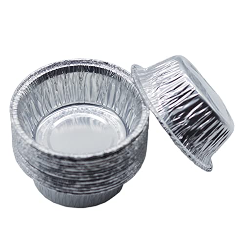 50 Stück Aluschalen Aluminiumschale Tropfschalen Grillschalen Grill Tropfschalen | Rund Backformen aus Aluminium für Cupcakes, Eiercremes, Muffins, Törtchen, 12x10x4cm