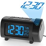 LIORQUE Projection Alarm Clock, Projection Clocks for Bedrooms with FM Radio with Projector, 4-Level Brightness Dimmer, VA Display, Snooze, USB Charger, Digital Alarm Clock for Bedroom
