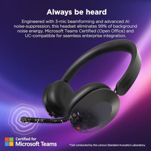 Casque Lenovo Dual Mode sans fil USB A et USB C avec réduction de bruit et Teams - vue 7