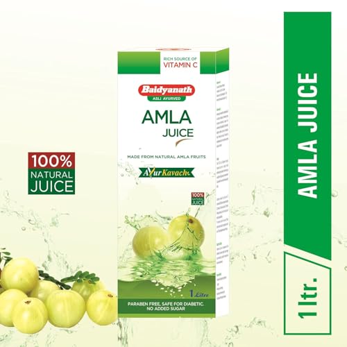 Image of Baidyanath Jhansi Asli Ayurved Amla juice 1L Rich In Vitamin C | Immunity Booster | Safe for Diabetic No Added sugar | Paraben free | Cold-Pressed, Pure & Natural