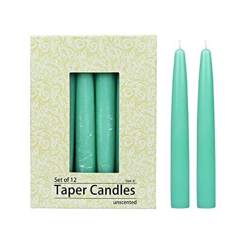 Zest Candle 12-Piece Taper Candles, 6-Inch, Aqua
