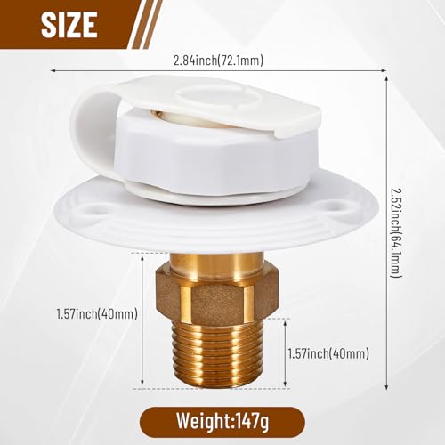 Image of RV Water Inlet Flange Brass with Check Valve 3 /4 NH Female to RV Water Inlet Replacement 1 /2 NPT Male Flush Mount Lead-free Brass Water Inlet with Dust Plug for RV Camper Motorhome