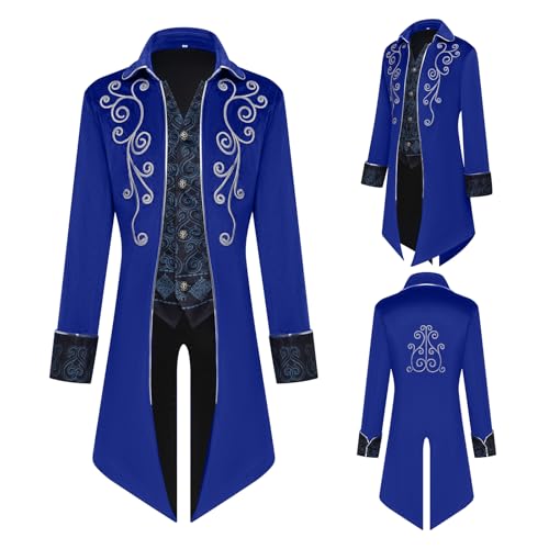 Image of Kids Medieval Steampunk Jacket Boys Victorian Renaissance Tailcoat | Victorian-style embroidery and loose fit to move freely without restriction for Halloween, performances and cosplay