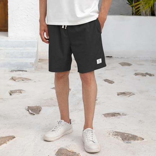 CHANGEOWN Mens Corduroy Shorts with Pockets,7 Inch Casual Elastic Waist Summer Beach Loose Fit Shorts with Drawstring, Black, XL — view 3