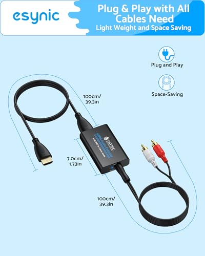 eSynic Profesjonalny ściągacz audio 192 kHz eARC ARC HDMI do 3,5 mm/RCA Funkcja CEC z kablem HDMI/3.5 do RCA do HDTV do zestawu słuchawkowego/głośnika/systemu audio 3,5 mm