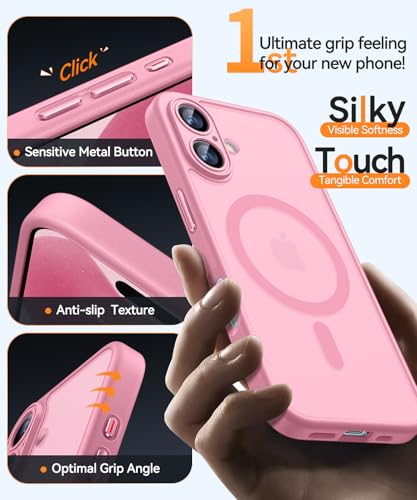 Image of CANSHN Magnetic iPhone 17 Case, Upgraded Full Camera Protection, Compatible with Magsafe, Translucent Matte, Shockproof Protective Phone Case for iPhone 17 6.3 Inches - Pink