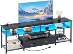 MUTUN 63 Inch TV Stand with Power Outlet and LED Lights for 65 70 75 inch TV, TV Console Table with 2 Fabric Drawers for Living Room and Bedroom, TV Bench with Storage Shelves, Black