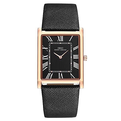 IBSO Montre à quartz classique pour homme avec cadran rectangulaire ultra-fin 7 mm, 2232B Noir
