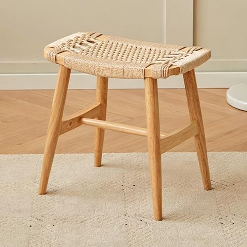 Banco De Madera Maciza, Taburete Para Cambiar Zapatos En Forma De Silla De Montar,artesanía De Ratán, Taburete De Bar Sin Respaldo, Con Reposapiés, Adecuado Para Comedor, Sala De Estar, Dormi Natural
