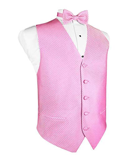 Men's Bubblegum Pink Grid Pattern Vest and Bow Tie