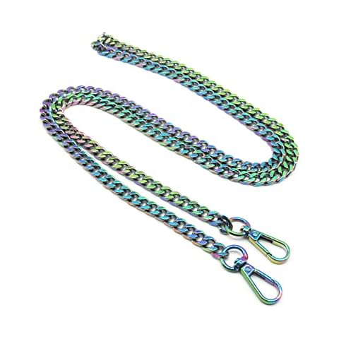 Rainbow Metal Purse Chain Straps, 48 Inch Shoulder Crossbody Straps Replacement Flat Chain Strap for Purses Bags Cover