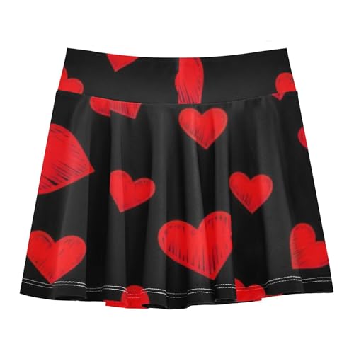 Floral Athletic Shorts for Girls Skorts Skirts with Shorts Teen Skirt Red Hearts Doodles Black 4t2