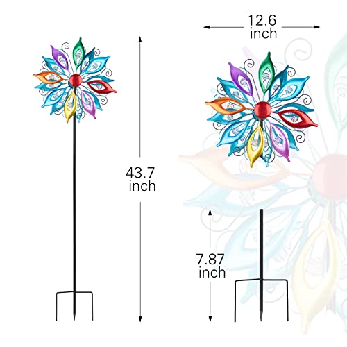 Mumtop Wind Spinners 43.7 Inch Multi-Color Kinetic Sculpture Metal Windmill With Stake For Garden Yard Lawn Outdoor Decor #TOP2
