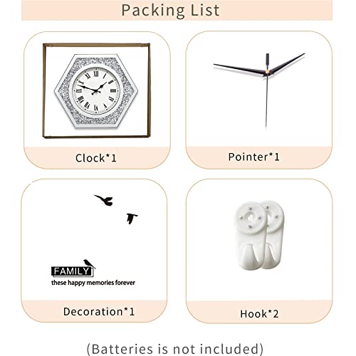Jtwalclock WM636-50 Large Wall Clock For Living Room Decor Crystal Crush Diamond Mirrored Sparkle Twinkle Bling Modern Wall Clock Big Silver Mirror Home Decorative 20 Inch Silent Wall Clock thumb #6