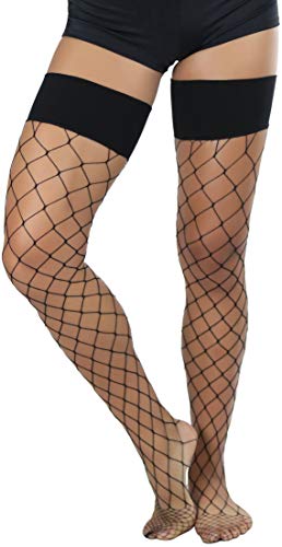 Image of ToBeInStyle Women's Diamond Large and Fine Fence Net Fishnet Nylon Thigh High