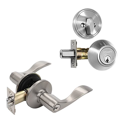 Dynasty Hardware Cp-Her-Us15, Heritage Front Door Entry Lever Lockset And Single Cylinder Deadbolt Combination Set, Satin Nickel Keyed Alike #TOP29