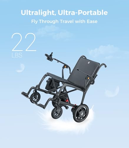 22lbs Lightest Folding Electric Wheelchair with Rear Control, 100% Carbon Fiber, Portable Electric Wheelchair for Adults, Lightweight Power Wheelchair with LED Light, Airline Approved for Travel — view 3