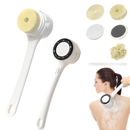 Electric Back Scrubber, Electric Body Brush Set with 5 Brush Heads and 3 Speeds, Waterproof Long Handle Exfoliating Scrub Brush for Dead Skin Removal & Exfoliation
