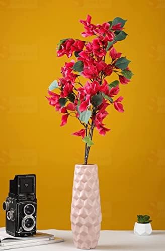 SATYAM KRAFT 1 Pcs Artificial Bougainvillea Glabra Fake Plant Flowers for Home, Room, Office, Bedroom, Balcony, Living Room,Diwali Decoration, Plants and Craft Items Corner (Without Vase Pot) (Pink)