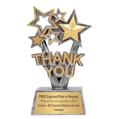 Decade Awards Thank You Trophy - 8.5 Inch Tall - Sponsor or Contributor Celebratory Award - Say Thank You with This Acclamation of Appreciation and Recognition - Engraved Plate on Request