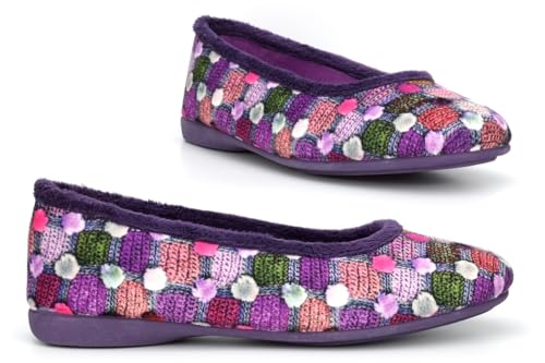 Image of Womens Ballerina Slippers Size 3 Girls Slippers Size 5 Ladies Ballet Slipper Womens Slip On Slipper Memory Foam Insole Rubber Sole Sizes 3-8 Purple 8 UK