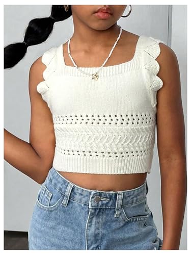 Floerns Girl's Ruffle Straps Knitted Pullover Square Neck Crochet Sweater Tank Top4