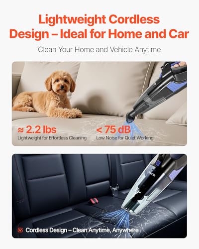 Image of VEVOR Handheld Vacuum, Portable Vacuum Cleaner Cordless with HEPA Filter and Brushes, Lightweight Hand Held Cleaner with Powerful Suction, for Car, Home, Office, Pet Hair