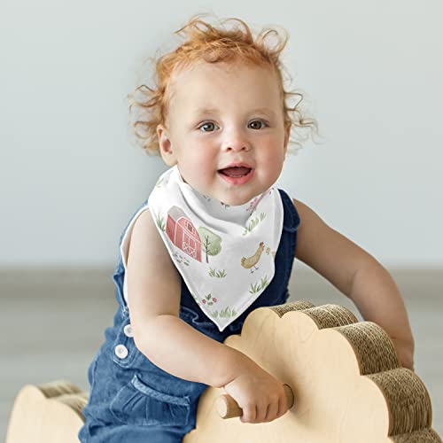 Sweet Jojo Designs Farm Animals Boy Girl Baby Bandana Bibs Newborn Infant Feeding Drool Grey Red Black And White Green Watercolor Farmhouse Barn Horse Cow Gender Neutral 3 Pack Set Absorbent Fabric #TOP3