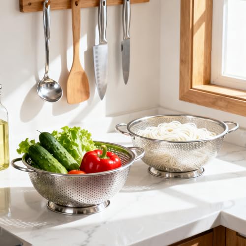 JIDSPWLS 304 Stainless Steel Colander, Micro-Perforated 3-Quart Strainer with Base, Dishwasher Safe. Great for Pasta, Noodles, Vegetables & Fruits - Thumbnail 7