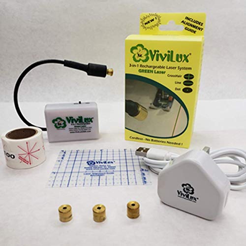 Vivilux 3-In-1 Rechargeable Green Laser System With Adjustable Line, Crosshairs And Dot Illumination Heads; Innovative Sewing And Quilting Notion For Precise Stitching; Mounts With Magnet #TOP2