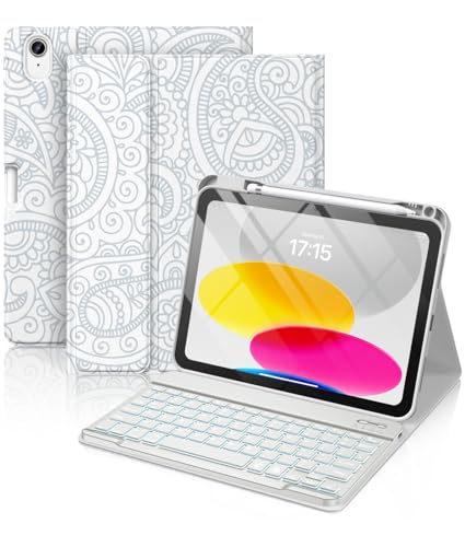 Hamile Keyboard Case for iPad 11th 10th Generation - 7 Colors Backlit Wireless Detachable Folio Keyboard Cover with Pencil Holder for iPad 11-inch A16 2025 10th Gen 10.9 Inch 2022 (Gray)