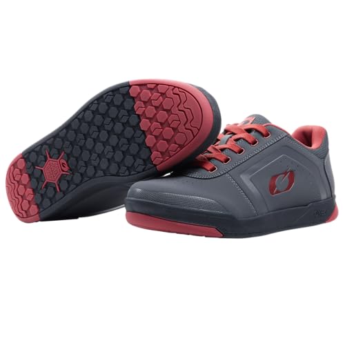 O'NEAL | Mountainbike-Schuhe | MTB Downhill Freeride | Vegan | Gleichgewicht zwischen Grip und Fußrepositionierung, Waben-Sohlenstruktur | Pinned Flat Pedal V.22 Shoe | Erwachsene | Grau Rot | 45