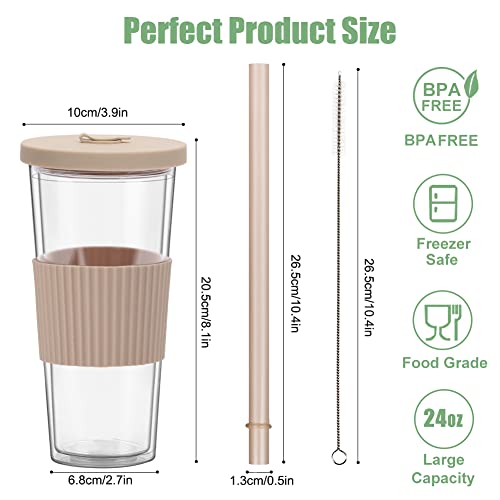Zgoec Bubble-Tea-Becher 24oz/730ml mit Strohhalm und Deckel, 2er Set