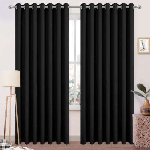 DWCN Blackout Curtains for Bedroom 100x84 Inch Room Divider 2 Panels Black